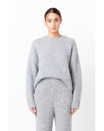 English Factory Blend Cropped Fuzzy Sweater - Gray