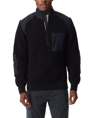 BASS OUTDOOR Quarter-zip Long Sleeve Pullover Patch Sweater - Black