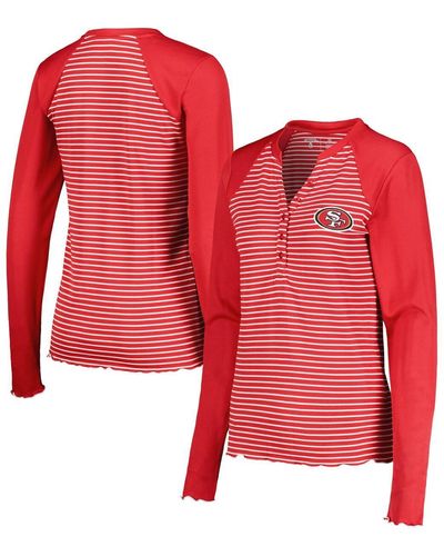 Antigua San Francisco 49ers Maverick Waffle Henley Long Sleeve T-shirt - Red