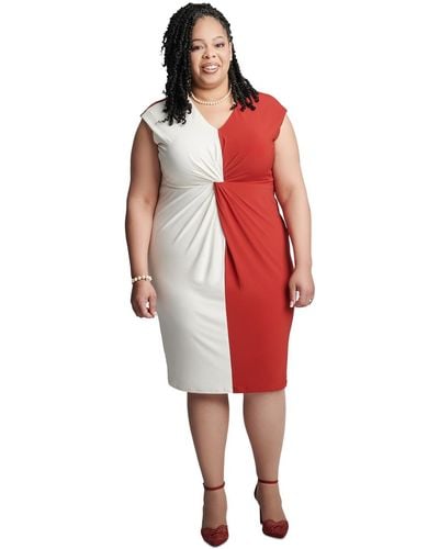 Kasper Plus Size Twisted-front Cap-sleeve Dress - Red