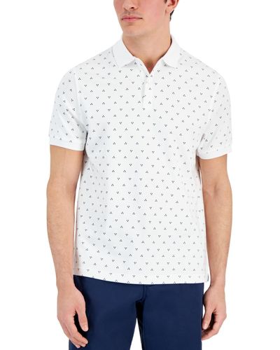 Club Room Taylor Printed Short Sleeve Novelty Interlock Polo Shirt - White