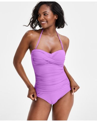 Anne Cole Twist-front Ruched One-piece Swimsuit - Purple