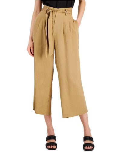 Alfani Tie-waist Cropped Wide-leg Pants, Created For Macy's - Natural