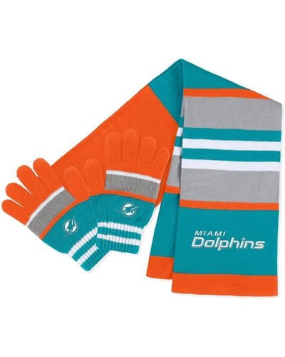 WEAR by Erin Andrews Miami Dolphins Stripe Glove And Scarf Set - Blue