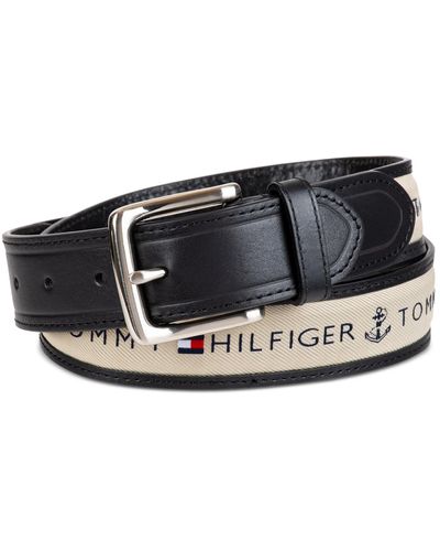 Tommy Hilfiger Tri-color Ribbon Inlay Leather Belt - Natural