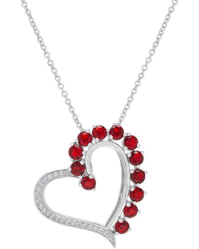 Macy's Plated Brass Simulated Ruby And Cubic Zirconia Heart Pendant Necklace - White