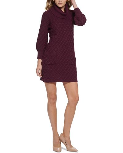 Jessica Howard Petite Diamond Textured Turtleneck Sweater Dress - Purple