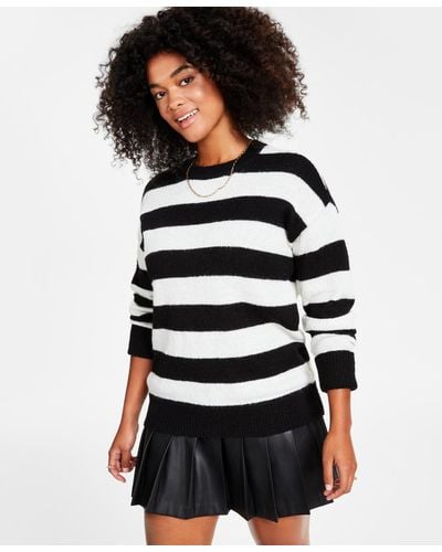 BarIII Striped Fuzzy Sweater - White