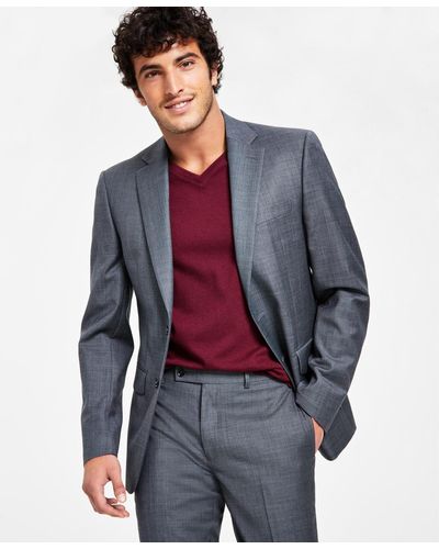 Calvin Klein Slim-fit Wool-blend Stretch Suit Jackets - Gray