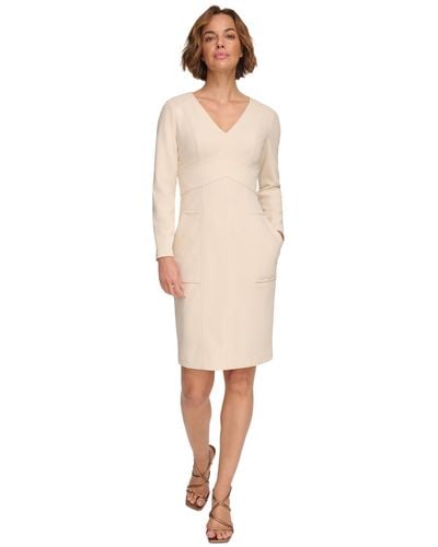 DKNY V-neck Sheath Dress - White