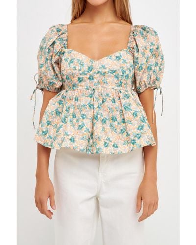 English Factory Floral Puff Sleeve Top - Multicolor