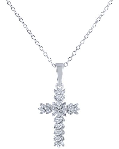 Macy's Diamond Baguette & Round Cross 18" Pendant Necklace (1/4 Ct. T.w. - White