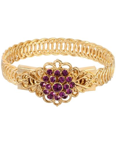 2028 14k Gold-tone Flower Overlay Belt Bracelet - Purple