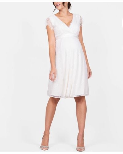 Seraphine Short Lace V Neck Maternity Wedding Dress - White