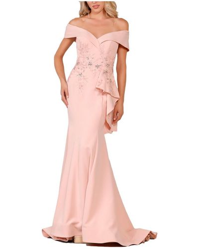 Terani Off Shoulder With Side Peplum Dress - Pink