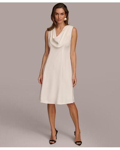 Donna Karan Cowlneck A-line Dress - Natural