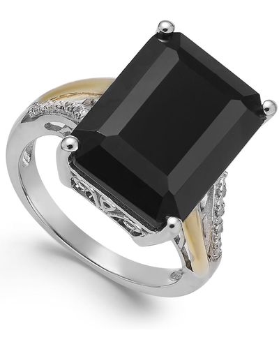 Macy's Onyx (10-1/2 Ct. T.w.) And Diamond Accent Ring In Sterling Silver And 14k Gold - Black