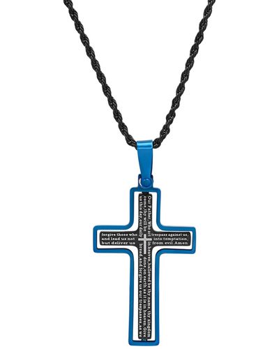 Steeltime Two-tone Stainless Steel "our Father" English Prayer Spinner Cross 24" Pendant Necklace - Metallic
