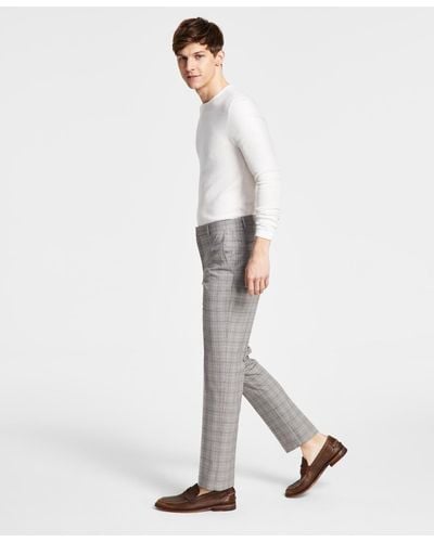 Tommy Hilfiger Modern-fit Th Flex Stretch Brown Check Dress Pants - White