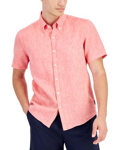 Michael Kors Slim-fit Linen Short-sleeve Shirt - Red