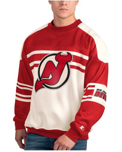 Starter New Jersey Devils Defense Fleece Crewneck Pullover Sweatshirt - Red