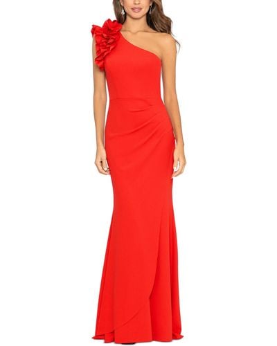 Xscape Ruffle One-shoulder Scuba Crepe Gown - Red
