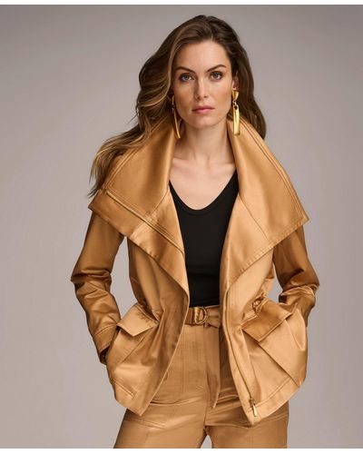 Donna Karan Satin Zip-front Jacket - Brown