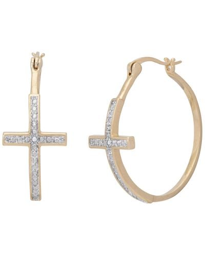 Macy's Diamond Accent Large Cross Hoop Earrings - Metallic