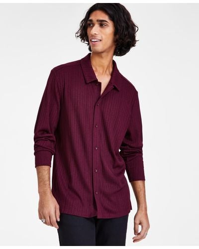 INC International Concepts Regular-fit Ribbed-knit Button-down Shirt - Red