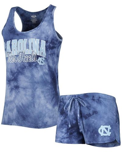 Concepts Sport North Carolina Tar Heels Billboard Tie-dye Tank And Shorts Sleep Set - Blue