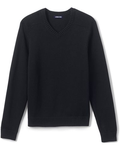 Lands' End School Uniform Cotton Modal V-neck Sweater - Blue