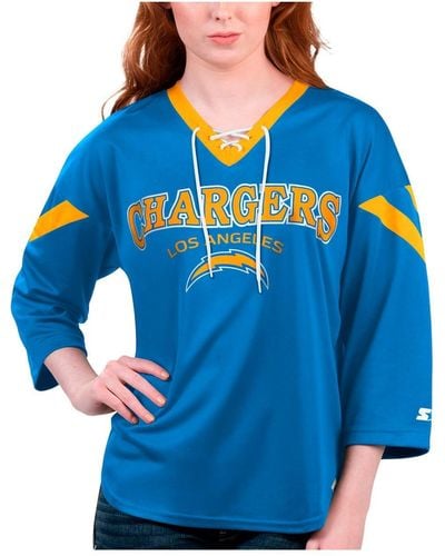 Starter Los Angeles Chargers Rally Lace-up 3/4 Sleeve T-shirt - Blue