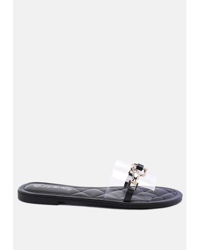 LONDON RAG Scoth Clear Buckled Quilted Slides - White