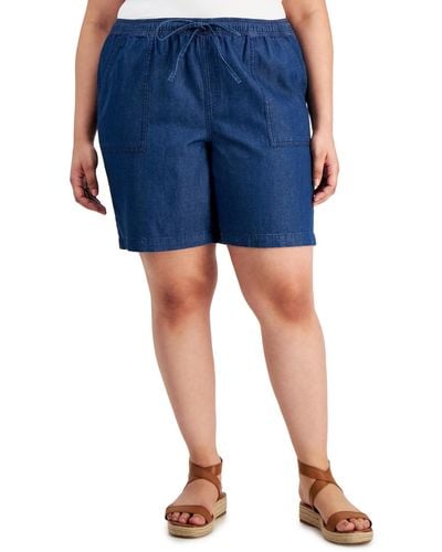 Style & Co. Plus Size Chambray Drawstring Pull-on Shorts - Blue