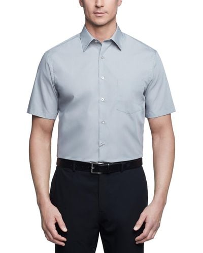 Van Heusen Poplin Solid Short-sleeve Dress Shirt - Blue