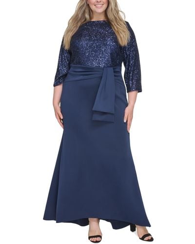 Eliza J Plus Size Sequin-bodice Bow-skirt Gown - Blue