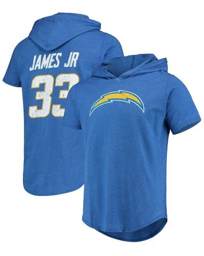 Majestic Derwin James Jr. Heathered Los Angeles Chargers Player Name And Number Tri-blend Hoodie T-shirt - Blue