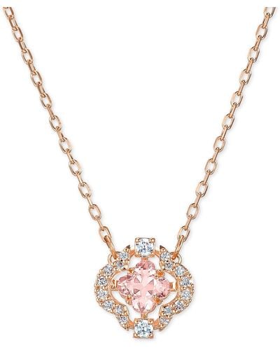 Swarovski Tone Crystal Flower Pendant Necklace - Metallic