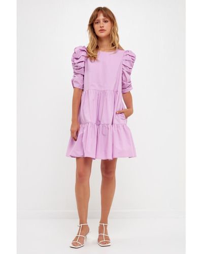 English Factory Pleated Sleeve Mini Dress - Pink