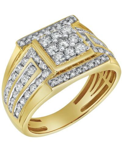 LuvMyJewelry Iced Hammer Natural Certified Diamond 1.55 Cttw Round Cut 14k Gold Statement Ring - Metallic