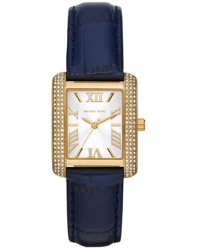 Michael Kors Mini Emery Pavé Gold-tone And Crocodile Embossed Leather Watch - Blue