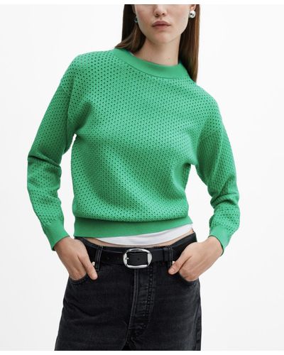 Mango Round-neck Openwork Sweater - Green
