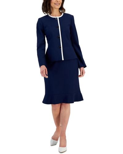 Le Suit Framed Collarless Jacket & Flounce-hem Skirt - Blue
