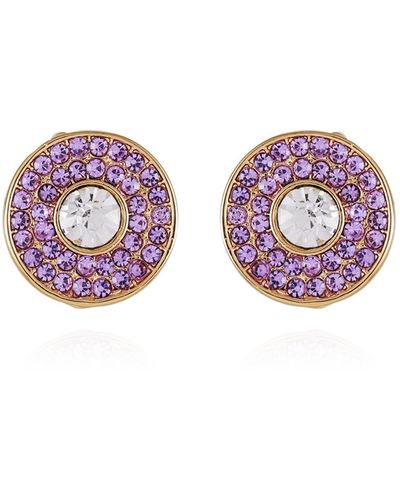 Tahari Tone Lilac Violet Glass Stone Button Earrings - Pink