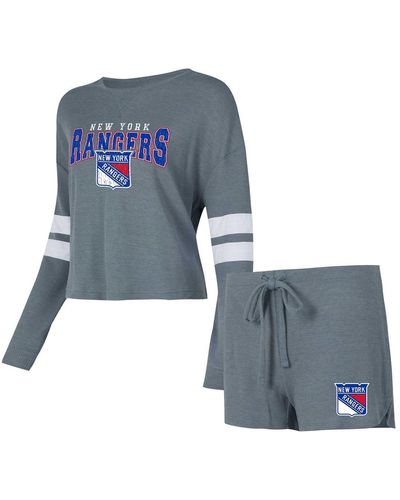 Concepts Sport Distressed New York Rangers Meadow Long Sleeve T-shirt And Shorts Sleep Set - Blue