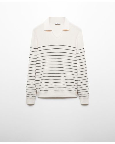 Mango Striped Polo-style Sweater - White