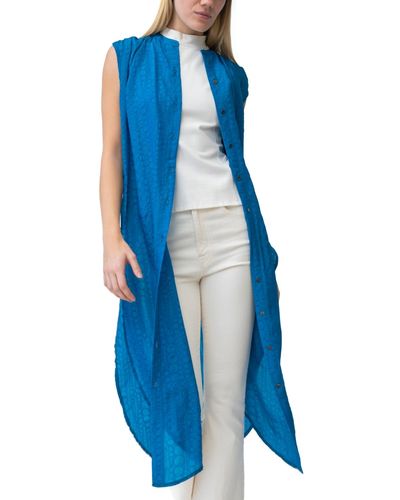 Adrienne Landau Button-front Sleeveless Tunic - Blue