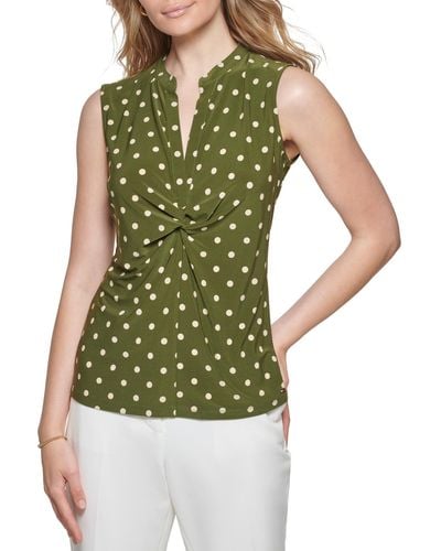 Tommy Hilfiger Dot-print Twist-front Sleeveless Shirt - Green