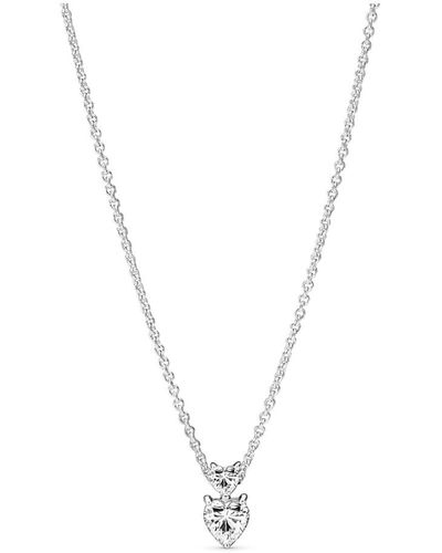 PANDORA Timeless Sterling Double Heart Pendant Sparkling Cubic Zirconia Collier Necklace - Metallic
