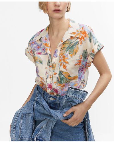 Mango Pockets Detail Floral Shirt - Blue